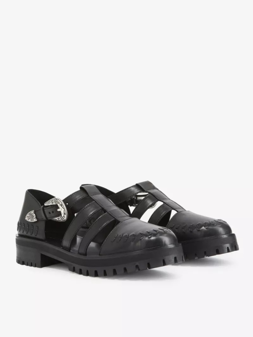 The Kooples Western Leather Sandals EU 38 Black Box & Dust Bag